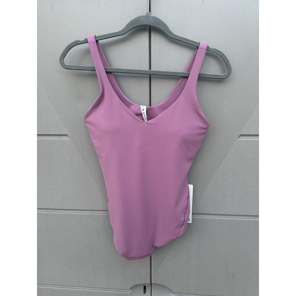 Lululemon Align Bodysuit Contour Tight Fit Thong Built Shelf Bra Violet Rose Sz8